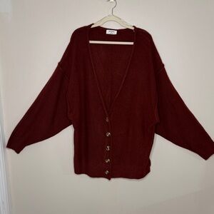 Zenana Outfitters Burgundy Button-Up Cardigan